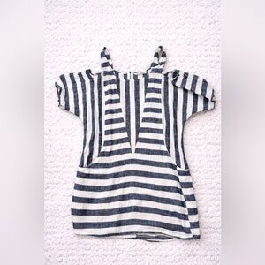 Soft Surroundings Striped Dress Black White Cold Shoulder Tunic Dress XS Boho